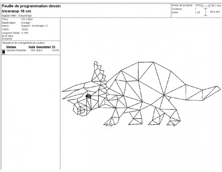 machine embroidery design geometric triceratops