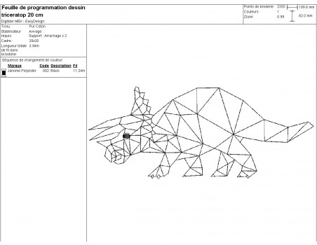 Motif de broderie machine tricératops origami