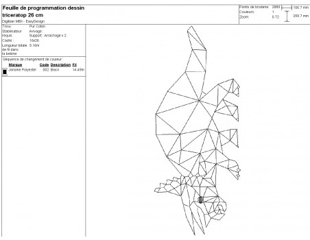 Motif de broderie machine tricératops origami