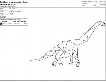 Motif de broderie machine diplodocus origami