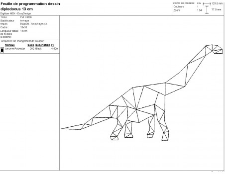 machine embroidery design geometric diplodocus