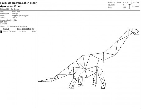 Motif de broderie machine diplodocus origami