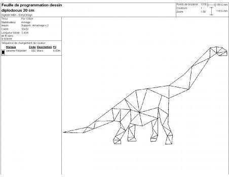 machine embroidery design geometric diplodocus