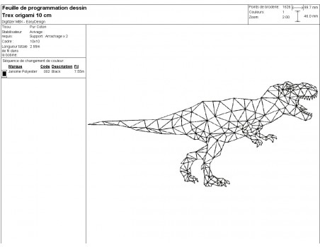 Motif de broderie machine tyrannosaure origami