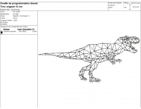 Motif de broderie machine tyrannosaure origami