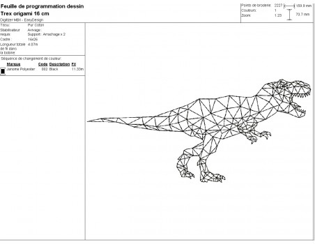 Motif de broderie machine tyrannosaure origami