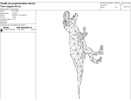 Motif de broderie machine tyrannosaure origami