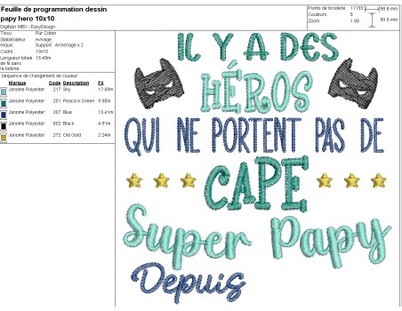 Motif de broderie  machine super papy a personnaliser