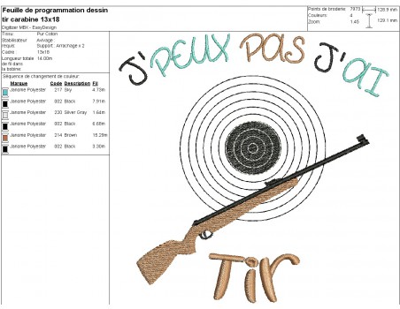 Motif de broderie machine tir à la carabine