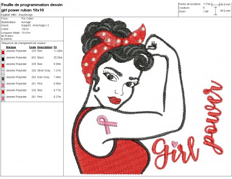 machine embroidery design pin up girl power