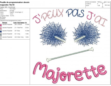 Motif de broderie machine majorette