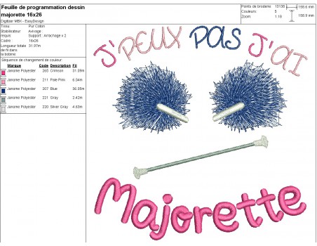 Motif de broderie machine majorette