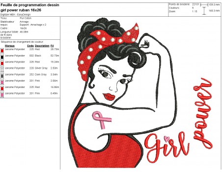 Motif de broderie machine pin up girl power