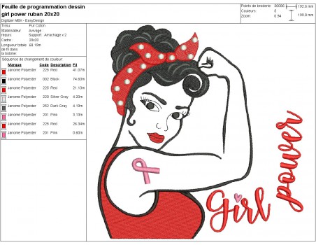 machine embroidery design pin up girl power