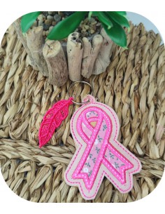 Motif de broderie machine porte clé ruban Rose appliqué