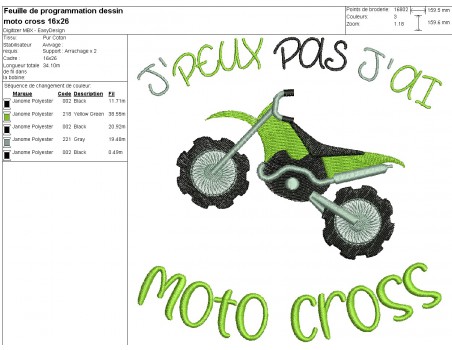 Motif de broderie machine moto cross