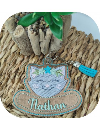 machine embroidery design cat keychains customizable ith