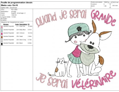 machine embroidery design  little girl veterinary