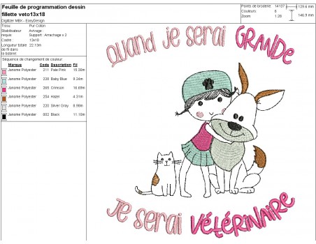 machine embroidery design  little girl veterinary