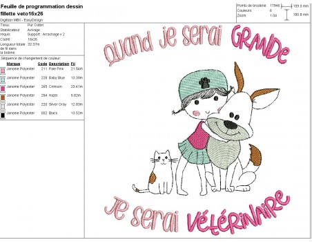 machine embroidery design  little girl veterinary