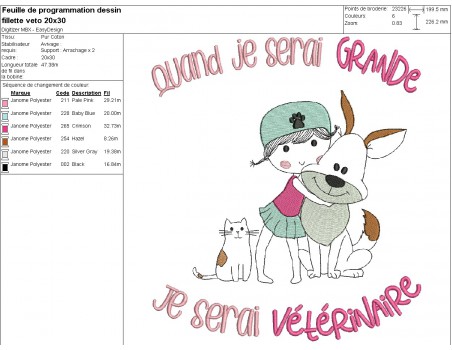 machine embroidery design  little girl veterinary