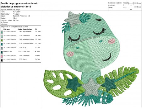 machine embroidery design  sleeping diplodocus dinosaur with stars