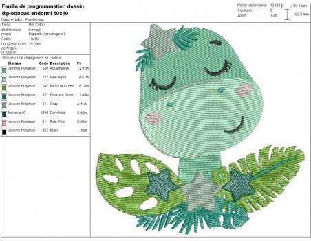 machine embroidery design  sleeping diplodocus dinosaur with stars