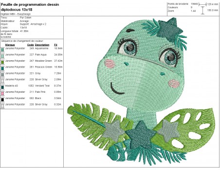 machine embroidery design diplodocus dinosaur with stars