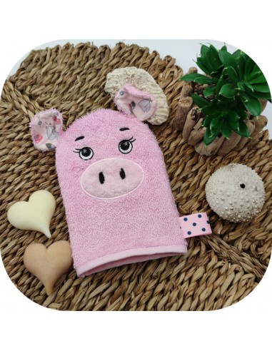 machine embroidery design pig wasch mitt ITH