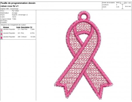 Motif de broderie machine FSL ruban Rose