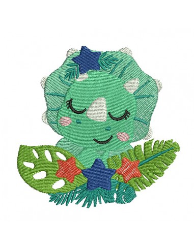 machine embroidery design  sleeping triceratops dinosaur with stars