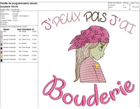 machine embroidery design I can not sulky girl