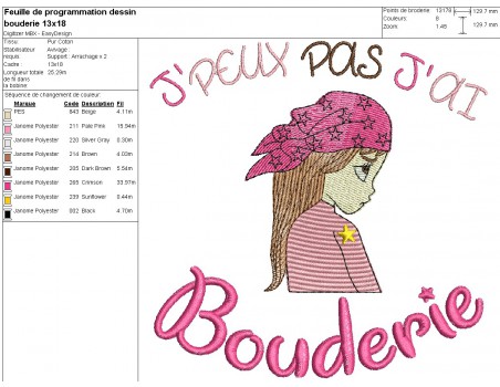 machine embroidery design I can not sulky girl