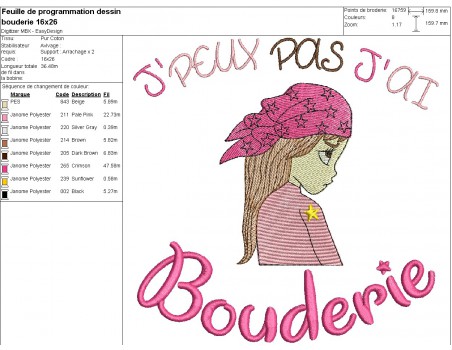 machine embroidery design I can not sulky girl