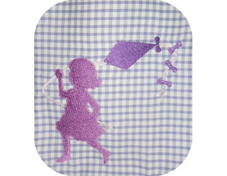 Motif de broderie silhouette fille au cerf volant