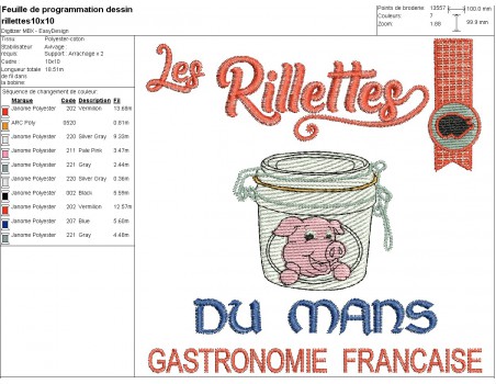 Motif de broderie machine rillettes du mans