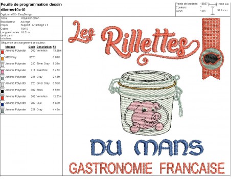 machine embroidery  design Le Mans rillettes