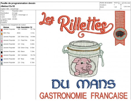 machine embroidery  design Le Mans rillettes