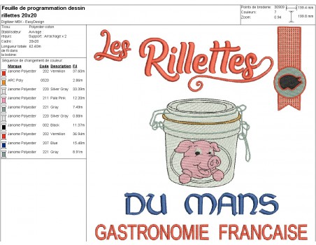 Motif de broderie machine rillettes du mans