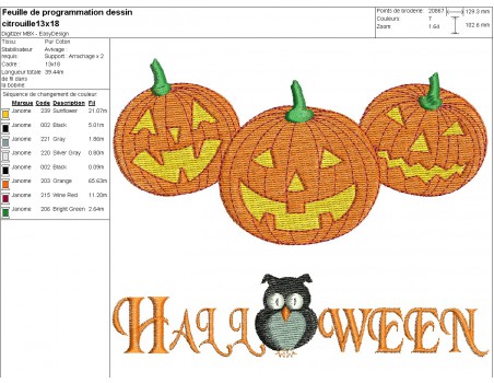 Motif de broderie machine citrouilles d'halloween