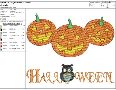 Motif de broderie machine citrouilles d'halloween