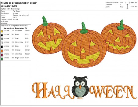 Motif de broderie machine citrouilles d'halloween