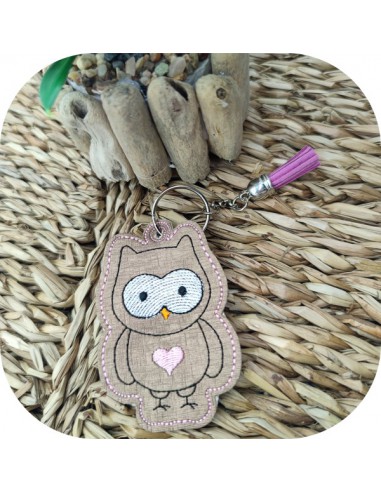 Motif de broderie machine porte clés hibou  ITH