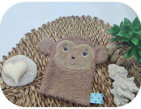 Motif de broderie machine  gant de toilette singe  ITH