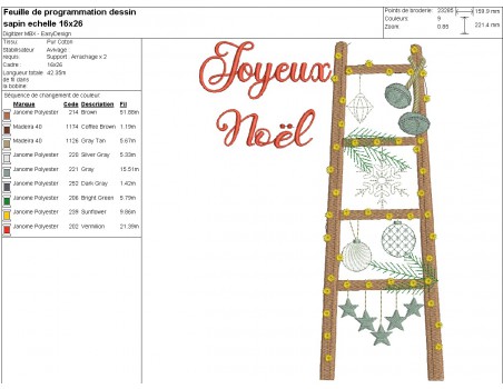 Motif de broderie machine échelle sapin de Noël