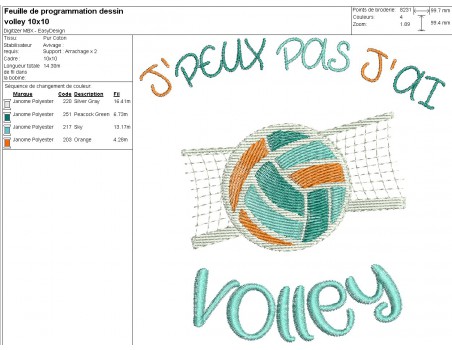 Motif de broderie machine volley