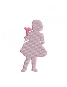 Motif de broderie machine silhouette fille à la fleur