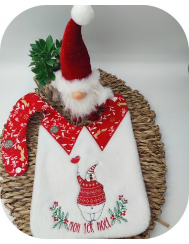 machine embroidery design ITH  bib bear my first Christmas