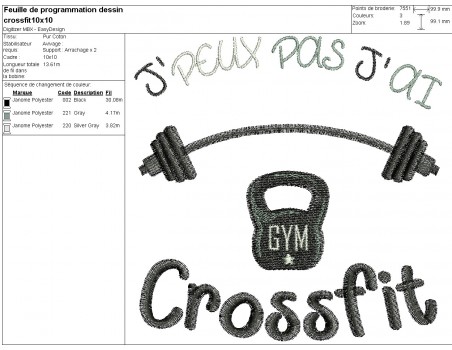 Motif de broderie machine crossfit