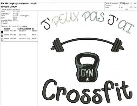 Motif de broderie machine crossfit